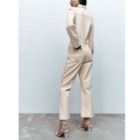 NWT Zara Ecru  Denim Full Length Jumpsuit Size S - Picture 5 of 9